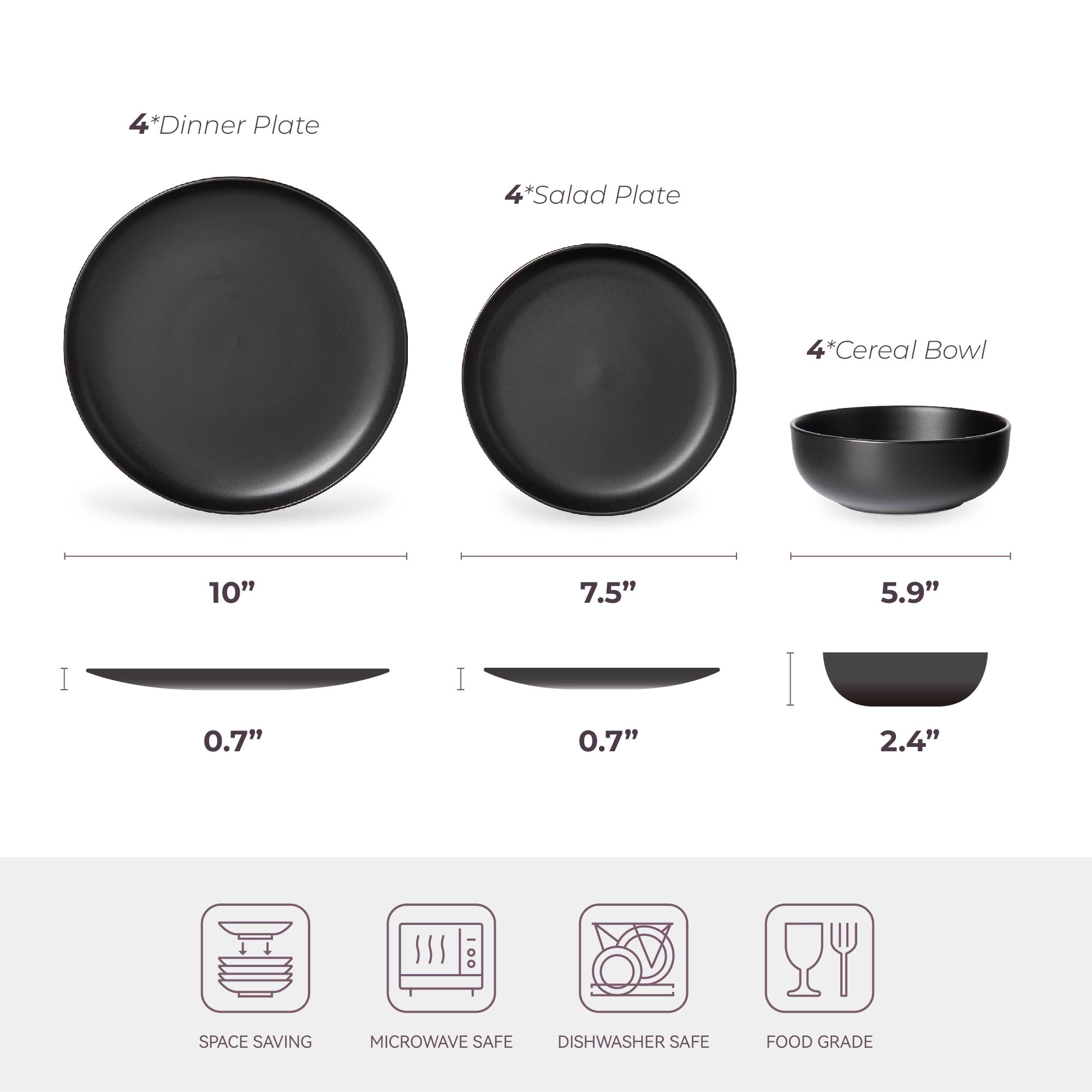 12-Piece Stoneware Dinner Plates Bowls Sets | Microwave & Dishwasher Safe | Non-Toxic Dinner Plates Bowls Set | Stackable Matte Glaze Kitchenware For 4_voghion.com
